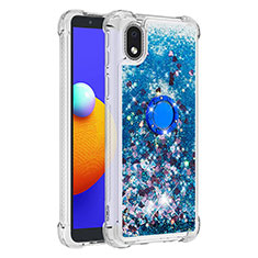 Custodia Silicone Cover Morbida Bling-Bling con Anello Supporto S01 per Samsung Galaxy M01 Core Blu