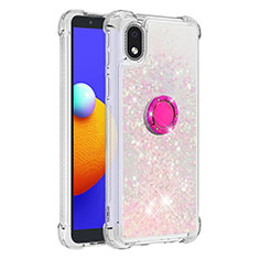 Custodia Silicone Cover Morbida Bling-Bling con Anello Supporto S01 per Samsung Galaxy M01 Core Rosa