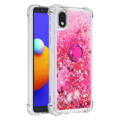 Custodia Silicone Cover Morbida Bling-Bling con Anello Supporto S01 per Samsung Galaxy M01 Core Rosa Caldo