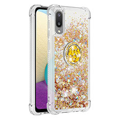 Custodia Silicone Cover Morbida Bling-Bling con Anello Supporto S01 per Samsung Galaxy M02 Oro