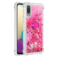 Custodia Silicone Cover Morbida Bling-Bling con Anello Supporto S01 per Samsung Galaxy M02 Rosa Caldo