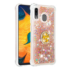 Custodia Silicone Cover Morbida Bling-Bling con Anello Supporto S01 per Samsung Galaxy M10S Oro