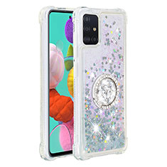 Custodia Silicone Cover Morbida Bling-Bling con Anello Supporto S01 per Samsung Galaxy M40S Argento