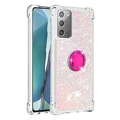 Custodia Silicone Cover Morbida Bling-Bling con Anello Supporto S01 per Samsung Galaxy Note 20 5G Rosa