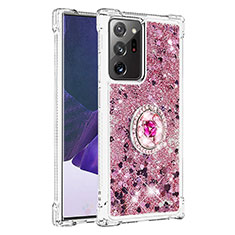 Custodia Silicone Cover Morbida Bling-Bling con Anello Supporto S01 per Samsung Galaxy Note 20 Ultra 5G Rosso