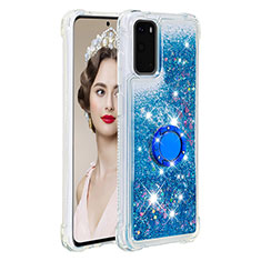 Custodia Silicone Cover Morbida Bling-Bling con Anello Supporto S01 per Samsung Galaxy S20 5G Blu