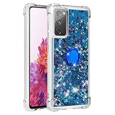 Custodia Silicone Cover Morbida Bling-Bling con Anello Supporto S01 per Samsung Galaxy S20 FE (2022) 5G Blu