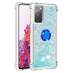 Custodia Silicone Cover Morbida Bling-Bling con Anello Supporto S01 per Samsung Galaxy S20 FE (2022) 5G Cielo Blu