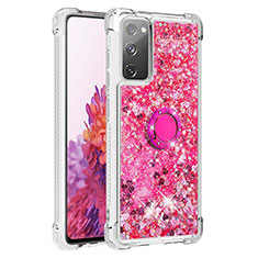 Custodia Silicone Cover Morbida Bling-Bling con Anello Supporto S01 per Samsung Galaxy S20 FE (2022) 5G Rosa Caldo