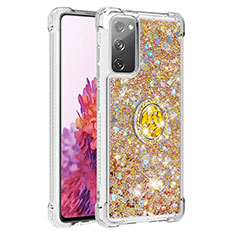 Custodia Silicone Cover Morbida Bling-Bling con Anello Supporto S01 per Samsung Galaxy S20 FE 5G Oro