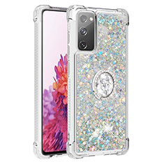 Custodia Silicone Cover Morbida Bling-Bling con Anello Supporto S01 per Samsung Galaxy S20 Lite 5G Argento