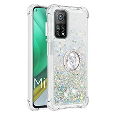 Custodia Silicone Cover Morbida Bling-Bling con Anello Supporto S01 per Xiaomi Mi 10T 5G Argento