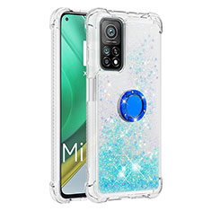 Custodia Silicone Cover Morbida Bling-Bling con Anello Supporto S01 per Xiaomi Mi 10T Pro 5G Cielo Blu