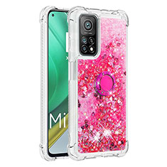 Custodia Silicone Cover Morbida Bling-Bling con Anello Supporto S01 per Xiaomi Mi 10T Pro 5G Rosa Caldo