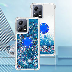 Custodia Silicone Cover Morbida Bling-Bling con Anello Supporto S01 per Xiaomi Redmi Note 12 5G Blu
