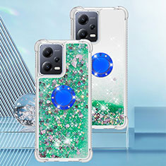 Custodia Silicone Cover Morbida Bling-Bling con Anello Supporto S01 per Xiaomi Redmi Note 12 5G Verde