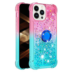 Custodia Silicone Cover Morbida Bling-Bling con Anello Supporto S02 per Apple iPhone 13 Pro Max Rosa