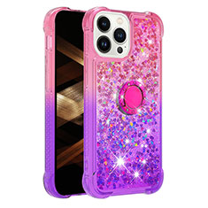 Custodia Silicone Cover Morbida Bling-Bling con Anello Supporto S02 per Apple iPhone 13 Pro Rosa Caldo