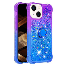 Custodia Silicone Cover Morbida Bling-Bling con Anello Supporto S02 per Apple iPhone 14 Plus Viola