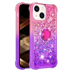 Custodia Silicone Cover Morbida Bling-Bling con Anello Supporto S02 per Apple iPhone 15 Plus Rosa Caldo