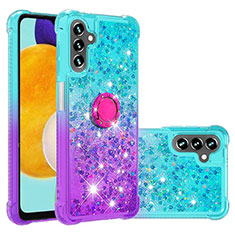 Custodia Silicone Cover Morbida Bling-Bling con Anello Supporto S02 per Samsung Galaxy A04s Cielo Blu