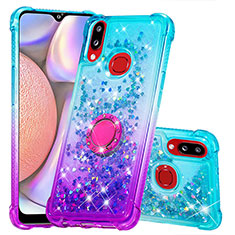 Custodia Silicone Cover Morbida Bling-Bling con Anello Supporto S02 per Samsung Galaxy A10s Cielo Blu