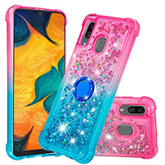 Custodia Silicone Cover Morbida Bling-Bling con Anello Supporto S02 per Samsung Galaxy A20 Rosa