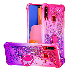 Custodia Silicone Cover Morbida Bling-Bling con Anello Supporto S02 per Samsung Galaxy A20s Rosa Caldo