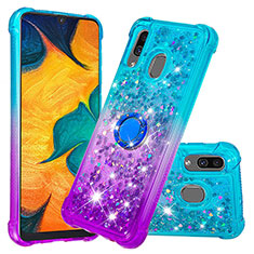 Custodia Silicone Cover Morbida Bling-Bling con Anello Supporto S02 per Samsung Galaxy A30 Cielo Blu