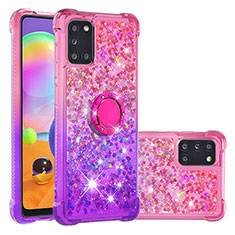 Custodia Silicone Cover Morbida Bling-Bling con Anello Supporto S02 per Samsung Galaxy A31 Rosa Caldo