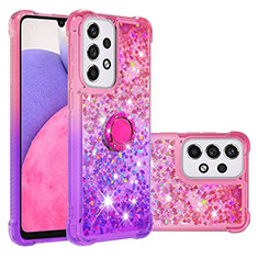 Custodia Silicone Cover Morbida Bling-Bling con Anello Supporto S02 per Samsung Galaxy A33 5G Rosa Caldo