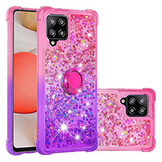 Custodia Silicone Cover Morbida Bling-Bling con Anello Supporto S02 per Samsung Galaxy A42 5G Rosa Caldo