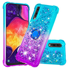 Custodia Silicone Cover Morbida Bling-Bling con Anello Supporto S02 per Samsung Galaxy A50S Cielo Blu