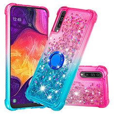 Custodia Silicone Cover Morbida Bling-Bling con Anello Supporto S02 per Samsung Galaxy A50S Rosa