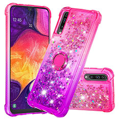 Custodia Silicone Cover Morbida Bling-Bling con Anello Supporto S02 per Samsung Galaxy A50S Rosa Caldo