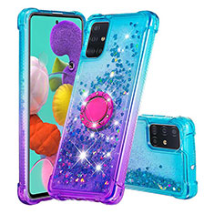 Custodia Silicone Cover Morbida Bling-Bling con Anello Supporto S02 per Samsung Galaxy A51 5G Cielo Blu