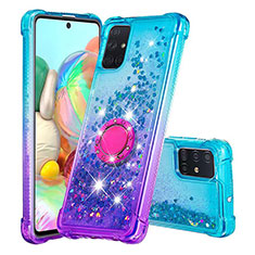 Custodia Silicone Cover Morbida Bling-Bling con Anello Supporto S02 per Samsung Galaxy A71 4G A715 Cielo Blu