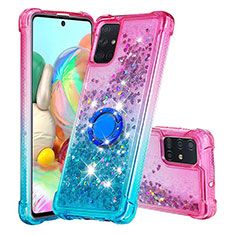 Custodia Silicone Cover Morbida Bling-Bling con Anello Supporto S02 per Samsung Galaxy A71 4G A715 Rosa