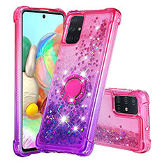 Custodia Silicone Cover Morbida Bling-Bling con Anello Supporto S02 per Samsung Galaxy A71 4G A715 Rosa Caldo