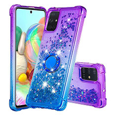 Custodia Silicone Cover Morbida Bling-Bling con Anello Supporto S02 per Samsung Galaxy A71 4G A715 Viola