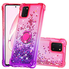 Custodia Silicone Cover Morbida Bling-Bling con Anello Supporto S02 per Samsung Galaxy A81 Rosa Caldo