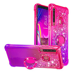 Custodia Silicone Cover Morbida Bling-Bling con Anello Supporto S02 per Samsung Galaxy A9 (2018) A920 Rosa Caldo