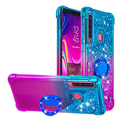 Custodia Silicone Cover Morbida Bling-Bling con Anello Supporto S02 per Samsung Galaxy A9 Star Pro Cielo Blu