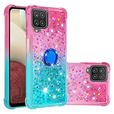 Custodia Silicone Cover Morbida Bling-Bling con Anello Supporto S02 per Samsung Galaxy M12 Rosa