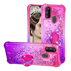 Custodia Silicone Cover Morbida Bling-Bling con Anello Supporto S02 per Samsung Galaxy M21 Rosa Caldo