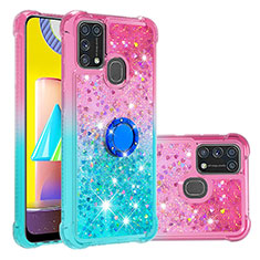 Custodia Silicone Cover Morbida Bling-Bling con Anello Supporto S02 per Samsung Galaxy M21s Rosa
