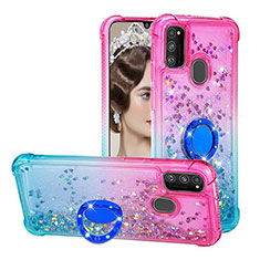 Custodia Silicone Cover Morbida Bling-Bling con Anello Supporto S02 per Samsung Galaxy M30s Rosa