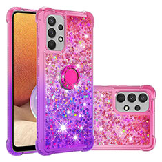 Custodia Silicone Cover Morbida Bling-Bling con Anello Supporto S02 per Samsung Galaxy M32 5G Rosa Caldo