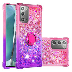 Custodia Silicone Cover Morbida Bling-Bling con Anello Supporto S02 per Samsung Galaxy Note 20 5G Rosa Caldo