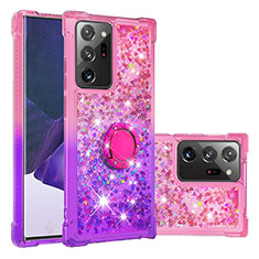 Custodia Silicone Cover Morbida Bling-Bling con Anello Supporto S02 per Samsung Galaxy Note 20 Ultra 5G Rosa Caldo